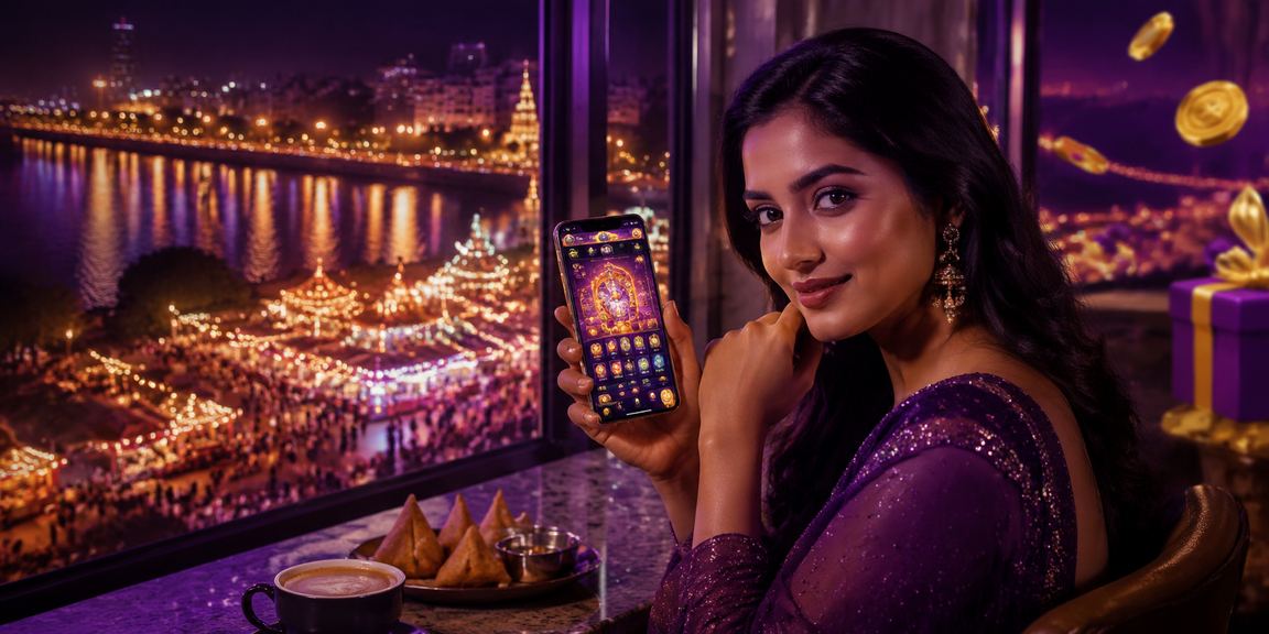 Mobile player enjoying Aviator game in Ahmedabad riverfront at night