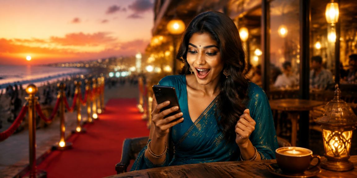Indian woman enjoying mobile casino games on a smartphone